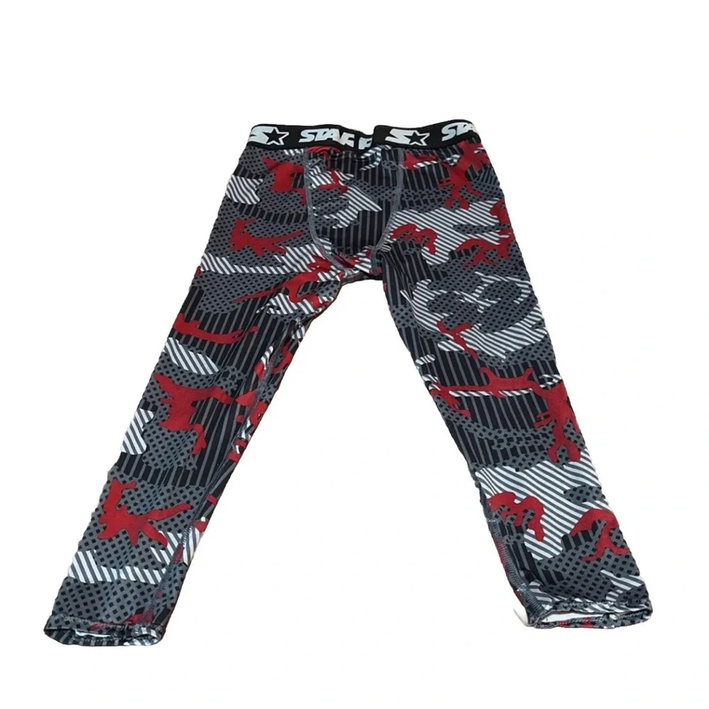 Starter Boys Size YM  Camo Compression Pants Red Gray Athletic Base Layer Sports